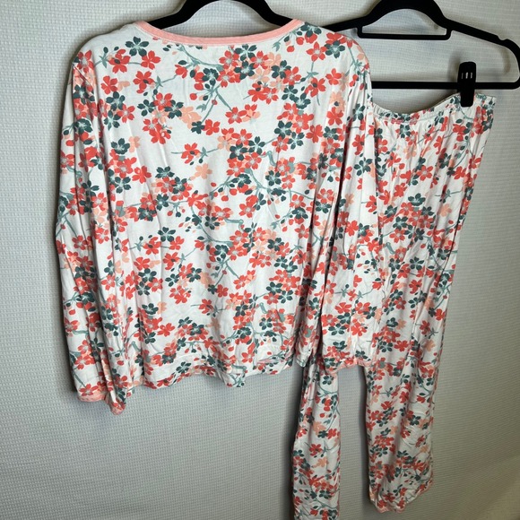 Garnet Hill Green Organic 100% Cotton Floral Wrap Pajama Set Women's Size Large - Picture 3 of 5